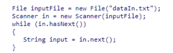 Consider the following code snippet. Which of the following statements about this code is correct? A.This code will read in a word at a time from the input file. B.This code will read in a line at a time from the input file. C.This code will read in the entire input file in one operation. D.This code will read in a character at a time from the input file.