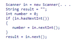 Consider the following code snippet: If the input file begins with the characters 626.14 average, what values will number and result have after this code is executed? A.number will contain the value 0 and result will contain the value average. B.number will contain the value 626.14 and result will contain the value average. C.number will contain the value 626 and result will contain the value 14. D.number will contain the value 0 and result will contain the value 626.14.
