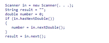 Consider the following code snippet: If the input file contains the characters 626.14 average, what values will number and result have after this code is executed? A.number will contain the value 0 and result will contain the value 626.14. B.number will contain the value 626.14 and result will contain the value average. C.number will contain the value 626 and result will contain the value 14. D.number will contain the value 0 and result will contain the value average.