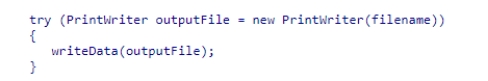 Consider the following code snippet, assuming that filename represents the name of the output file and writeData outputs the data to that file: Which of the following statements about this code is correct?