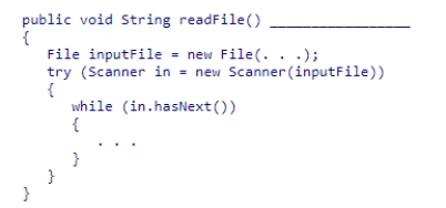 Insert the missing code in the following code fragment.This code is intended to open a file and handle the situation where the file cannot be found.