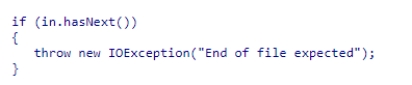 Consider the following code snippet, assuming in is an instantiated Scanner: Which of the following statements about this code is correct?