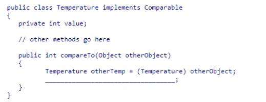 Consider the following class: Which is the best statement to use to complete the compareTo() method? A.return (otherStock.price - price) B.return Integer.compare(price, otherStock.price) C.return Double.compare(otherStock.price, price) D.return Double.compare(price, otherStock.price)