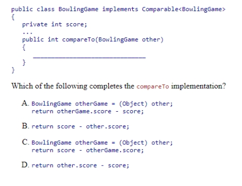 Consider the following code snippet that uses the parameterized Comparable interface.