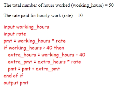 <strong>Evaluate the given pseudocode to calculate the payment (pmt) with the following test values: What is the final output? </strong> A)540 B)580 C)500 D)600