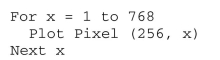 Assume that the box below represents a computer screen. Use it to complete Questions 16-18. Assume that the following code is applied to a computer monitor with resolution 1024 by 768. Describe the output.