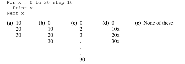 Assume that the box below represents a computer screen. Use it to complete Questions 16-18. What output would result from the following loop?
