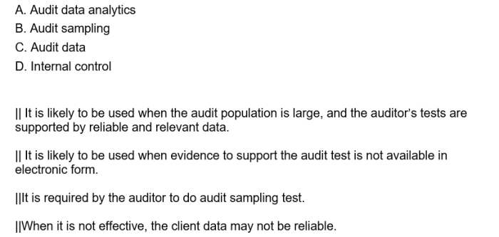In the given table, match the entities related to audit data analysis and sampling on the left with their explanations on the right.