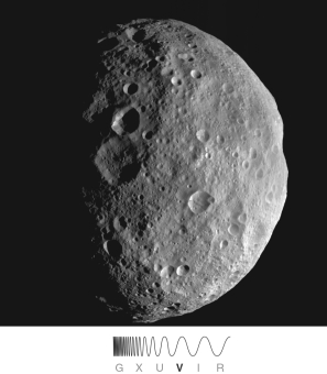 <strong>The image of asteroid Vesta, shown in the figure below, must have been taken by </strong> A) the Hubble Space Telescope. B) a refracting telescope. C) a nearby spacecraft. D) a radio telescope. E) a landed rover.