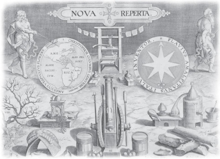 <strong> The objects in the drawing Nova Reperta represent .</strong> A) religious artifacts used to convert Indians to Christianity B) new products introduced to Europe from North and South America C) technology borrowed from the Islamic world D) new discoveries that made the exploration and settlement of the New World possible