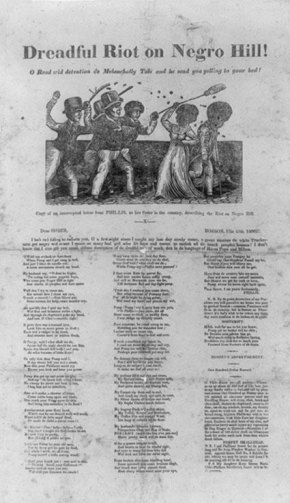 <strong> It can be inferred from this broadside that this attack in Boston on the African American woman and disabled man was a direct result of .</strong> A) free blacks trying to copy the genteel lifestyle of their white neighbors B) economic competition between free blacks and whites for highly skilled jobs C) opening white schools in the community to African American students D) retribution for attacks on white members of the community