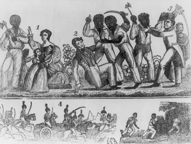 <strong> These woodcut images depicting the murder of defenseless white families by rebel slaves and the pursuit of slave insurrectionists by the militia during Nat Turner's Rebellion in 1831 Virginia were meant to generate from viewers what type of attitude toward Nat Turner and his followers?</strong> A) militaristic B) heroic C) unsympathetic D) patriotic