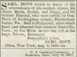 <strong> What do these advertisements from the Colored Tennessean indicate about the unrestricted mobility that former slaves suddenly had after emancipation?</strong> A) Former slaves left their old plantations, which were home to many bitter memories. B) Some ex-slaves just decided to wander for pleasure with no particular designation in mind. C) Freedmen searched for loved ones who had been sold away years before. D) African Americans decided to move to urban areas in search of better job opportunities.