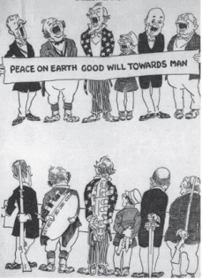 <strong> The political cartoon A Christmas Carol: Peace on Earth, Good Will Towards Man expresses which of the following views of the Kellogg-Briand Pact?</strong> A) It was a step in the right direction toward world peace. B) It was unlikely to prevent future wars. C) It had been negotiated in good faith. D) It would protect only the United States, not Europe.