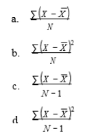Which of the following is the formula for the estimated population variance?