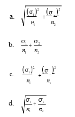 The standard error of the difference between means is given by