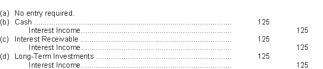 Use the following information for questions On January 1, 2021, Soo Park Corp.purchased at face value, a $5,000, 5%, bond investment that pays interest on January 1 and July 1.Soo Park classified the investment as long-term.Soo Park has a calendar year end. -The adjusting entry on December 31, 2021, is