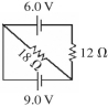 For the circuit shown in the figure, both batteries are ideal. What current flows in the solid wire connecting the upper left and lower left corners of the circuit?