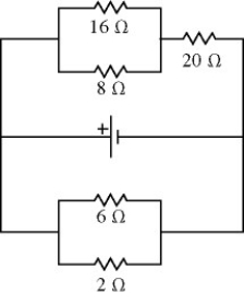<strong>For the circuit shown in the figure, the current in the 8-Ω resistor is 0.50 A, and all quantities are accurate to 2 significant figures. What is the current in the 2-Ω resistor? </strong> A) 2.25 A B) 0.75 A C) 4.5 A D) 9.5 A E) 6.4 A