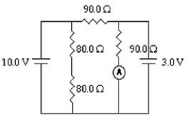 <strong>For the circuit shown in the figure, what current does the ideal ammeter read? </strong> A) 0.033 A B) 0.078 A C) 0.23 A D) 0.12 A