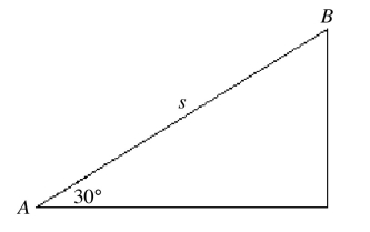 It requires 6.0 J of work is needed to push a 2.0-kg object from point A to point B of the frictionless ramp as shown in the figure. What is the length s of the ramp from A to B?