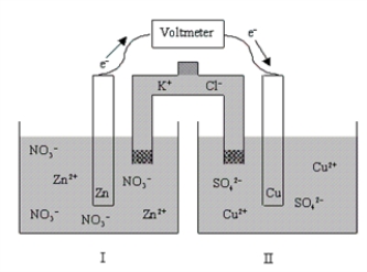 <strong>In the context of the diagram given below,which of the following statements is true concerning half-cell II?  </strong> A) [Cu<sup>2+</sup>] decreases with time,and [K+] increases with time. B) [Cu<sup>2+</sup>] increases with time,and [K+] increases with time. C) [Cu<sup>2+</sup>] decreases with time,and [K+] decreases with time. D) [Cu<sup>2+</sup>] decreases with time,and [SO<sub>4</sub>2-] decreases with time. E) [Cu<sup>2+</sup>] increases with time,and [SO<sub>4</sub>2-] increases with time. <div style=padding-top: 35px> 