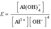<strong>Which of the following expressions for K is correct for the reaction given below? Al<sup>3+</sup>(aq)+ 4 OH<sup>-</sup>(aq) Al(OH)<sub>4</sub><sup>-</sup>(aq)</strong> A) B) C) D) E)