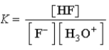 <strong>Which of the following expressions for K is correct for the reaction given below? HF(aq)+ H<sub>2</sub>O( ) F<sup>-</sup>(aq)+ H<sub>3</sub>O<sup>+</sup>(aq)</strong> A) B) C) D) E)