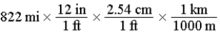 <strong>The distance from Austin,Texas,to Lincoln,Nebraska,is 822 miles by car.Which of the following series of calculations will yield this distance in units of kilometers? (1 in = 2.54 cm (exact),1 mi = 5280 ft (exact),1 ft = 12 in (exact))</strong> A) B) C) D) E)