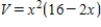 <strong>An open box of maximum volume is to be made from a square piece of material 16 centimeters on a side by cutting equal squares from the corners and turning up the sides (see figure).Write the volume V as a function of x,the length of the corner squares. </strong> A) B) C) D) E)