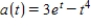 The acceleration of a particle is given as   cm/sec<sup>2</sup> on the closed interval [0,3] as illustrated on the graph shown. ​   Find the velocity of the particle at any time t ​if   cm/sec.<div style=padding-top: 35px> 