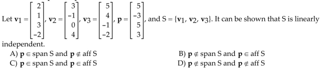 Determine if the vector p is in Span S or aff S.