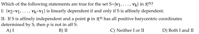 Find the barycentric coordinates of p with respect to the affinely independent set of points that precedes it.