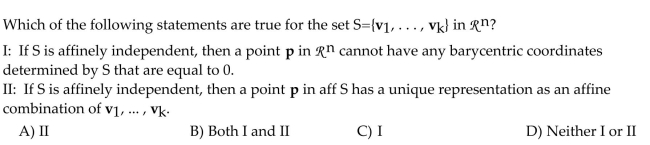 Find the barycentric coordinates of p with respect to the affinely independent set of points that precedes it.