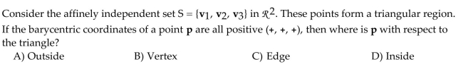 Find the barycentric coordinates of p with respect to the affinely independent set of points that precedes it.