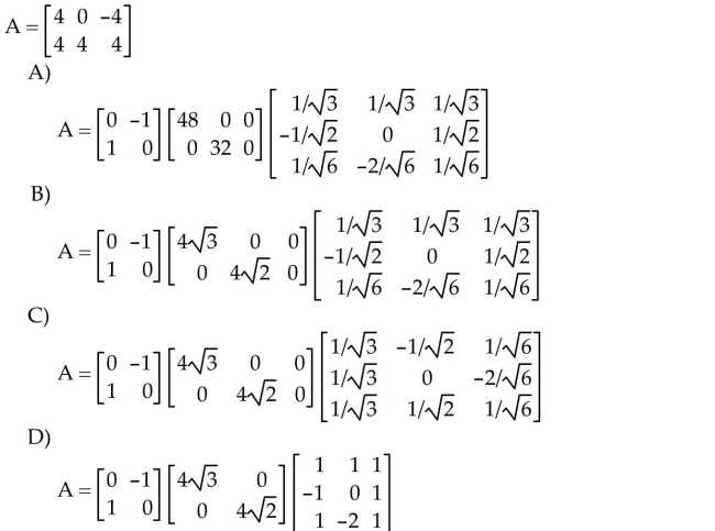Find a singular value decomposition of the matrix A.