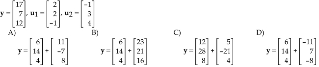 Let W be the subspace spanned by the uʹs. Write y as the sum of a vector in W and a vector orthogonal to W.
