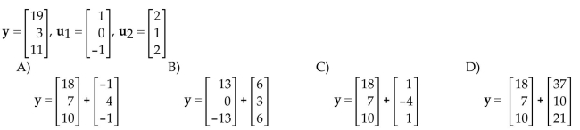 Let W be the subspace spanned by the uʹs. Write y as the sum of a vector in W and a vector orthogonal to W.