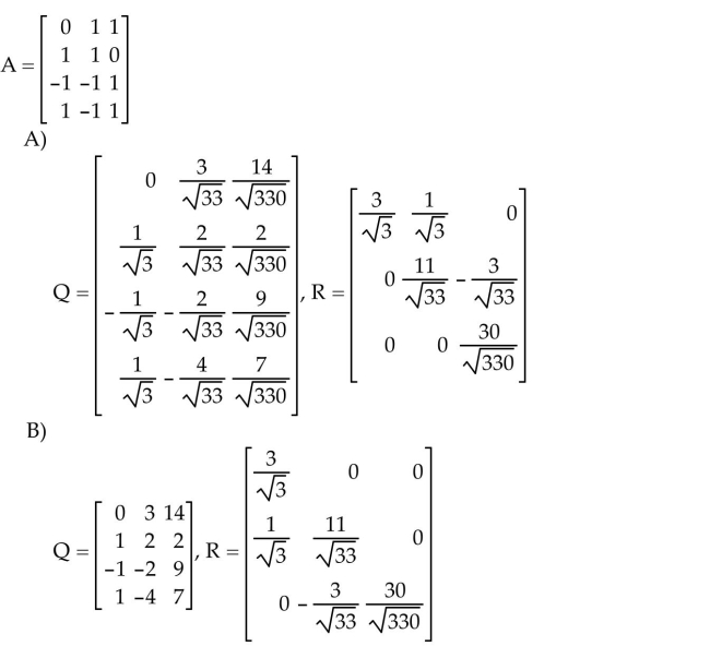Find a QR factorization of the matrix A.