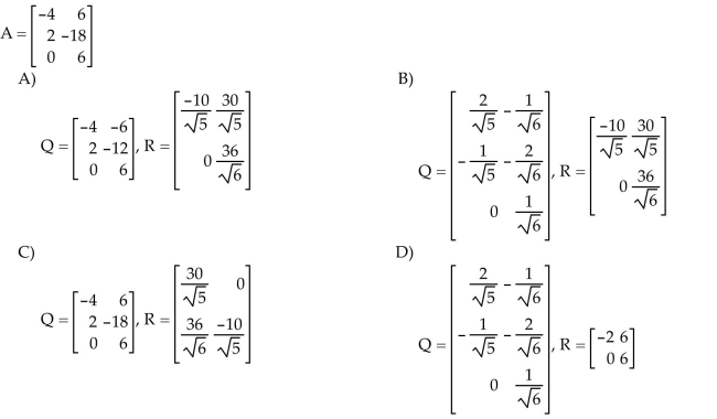 Find a QR factorization of the matrix A.