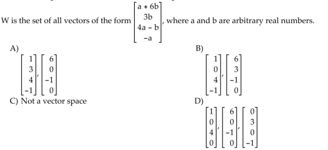 If the set W is a vector space, find a set S of vectors that spans it. Otherwise, state that W is not a vector space.