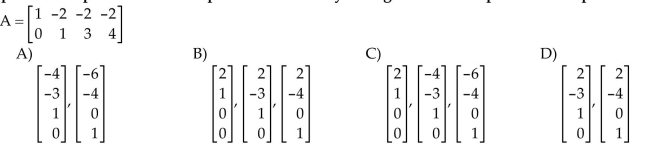 Find an explicit description of the null space of matrix A by listing vectors that span the null space.