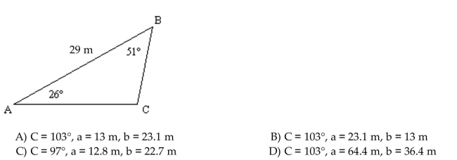 Solve the triangle. Round to the nearest tenth when necessary or to the nearest minute as appropriate.