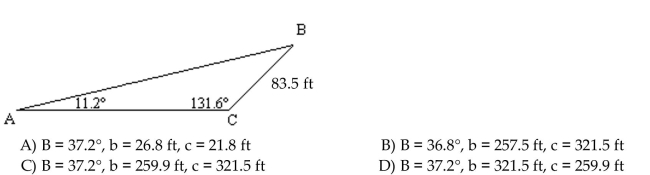 Solve the triangle. Round to the nearest tenth when necessary or to the nearest minute as appropriate.