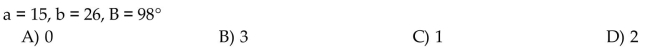Determine the number of triangles ABC possible with the given parts.
