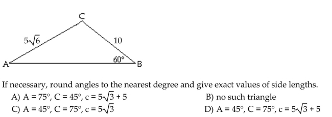 Find the missing parts of the triangle.