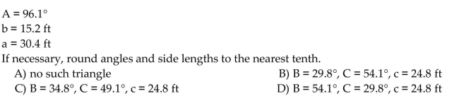 Find the missing parts of the triangle.
