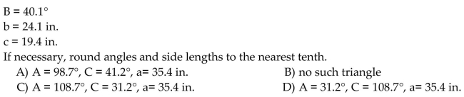 Find the missing parts of the triangle.