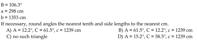Find the missing parts of the triangle.