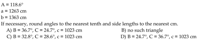 Find the missing parts of the triangle.